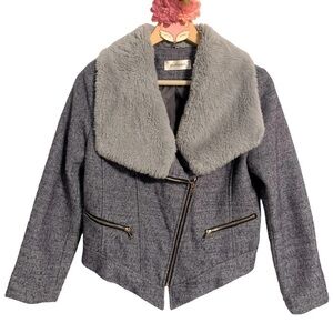 Pumpkin jacket gray blue faux fur collar asymmetrical moto jacket (see sizing)